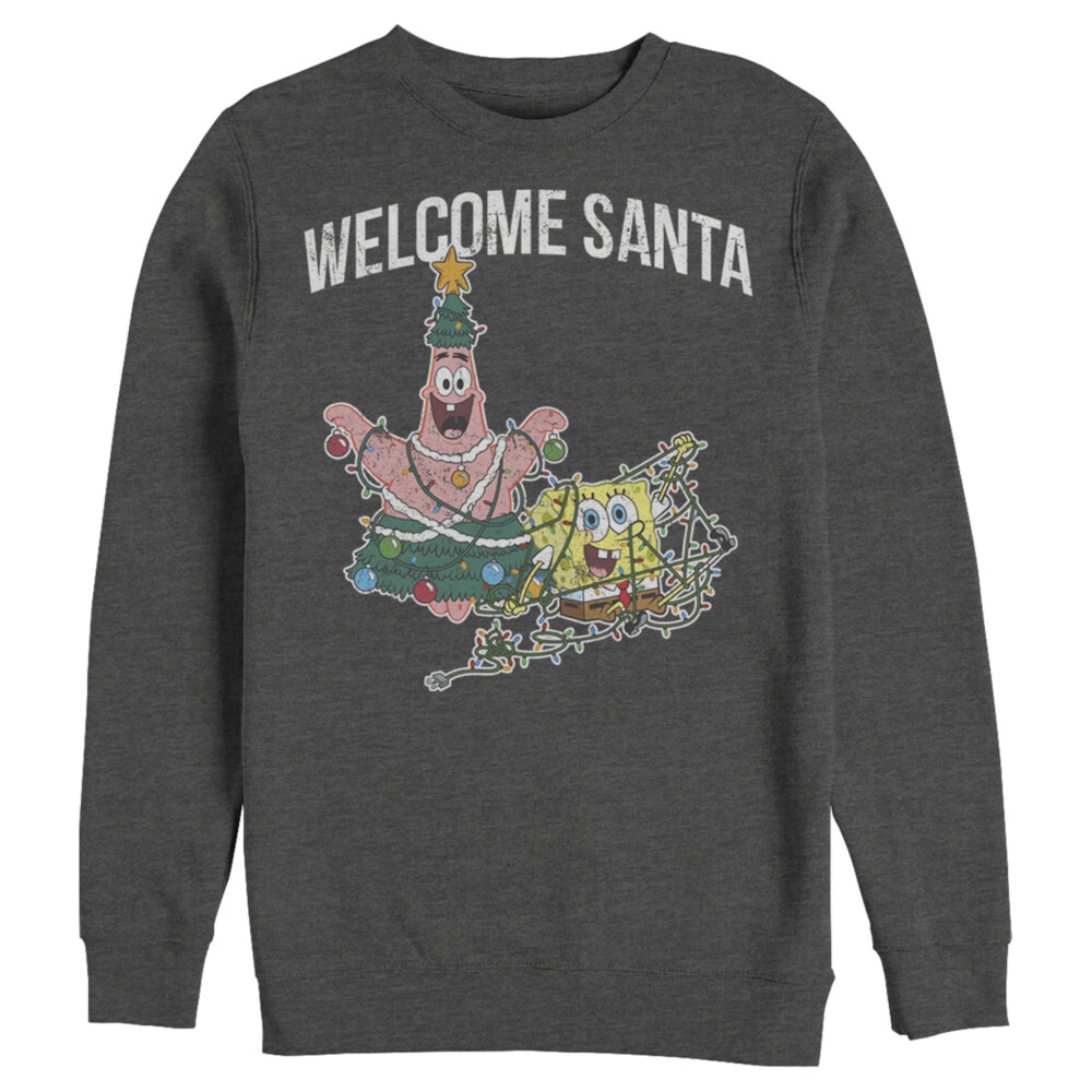 Men&#039;s SpongeBob SquarePants Christmas Welcome Santa  Adult Sweatshirt