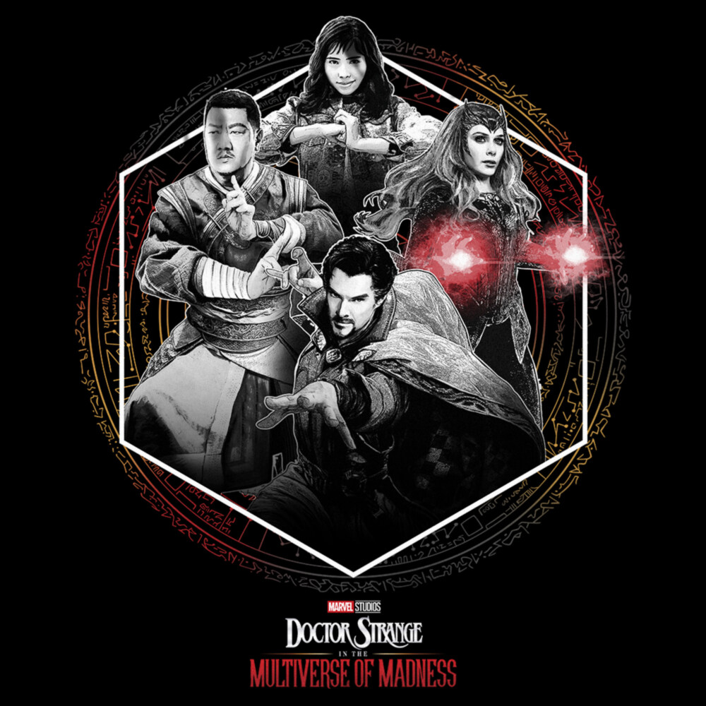 Men's Marvel Doctor Strange in the Multiverse of Madness Black and White Panel  Adult T-Shirt