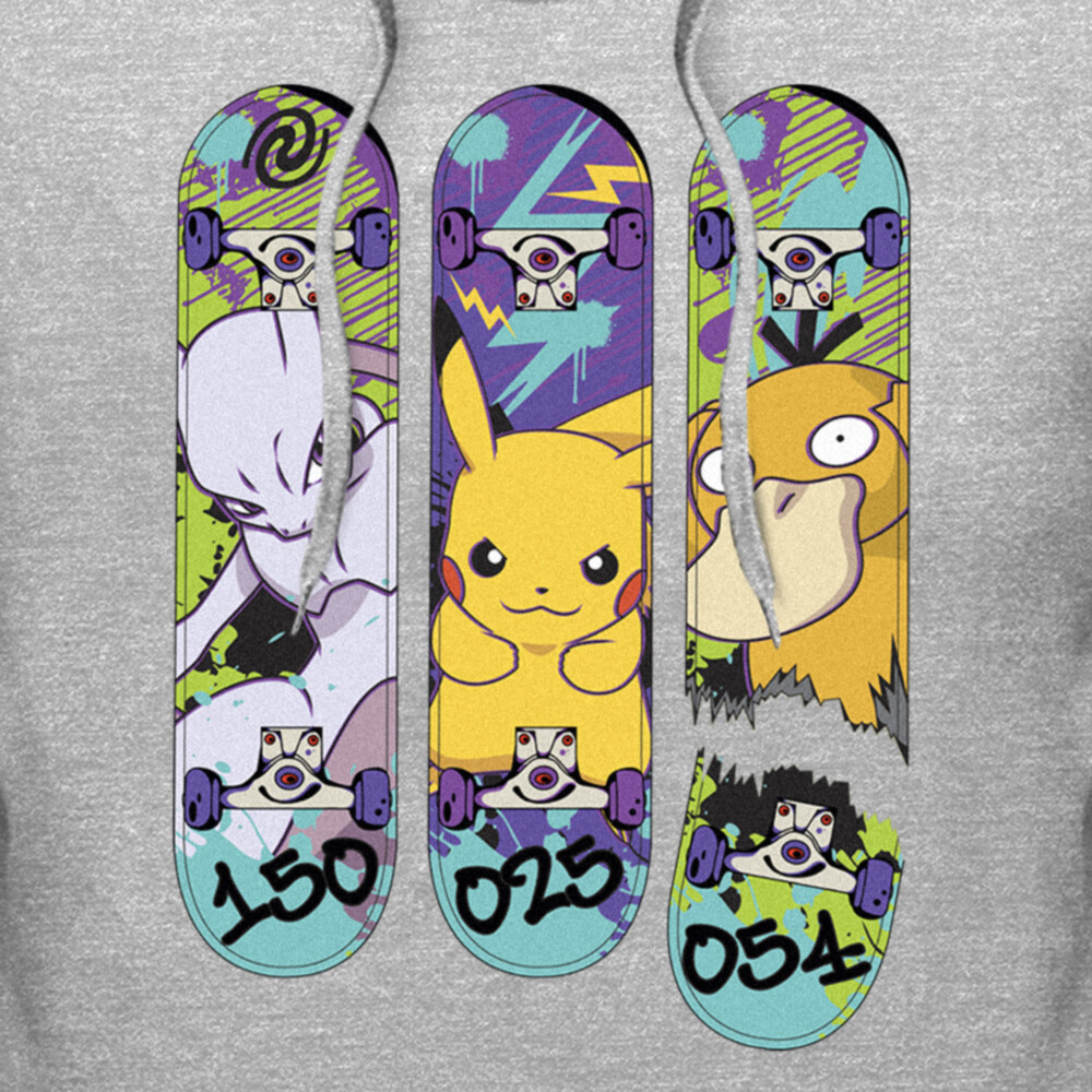 Men's Pokemon Mewtwo, Pikachu, and Psyduck Skateboard Decks  Adult Pull Over Hoodie
