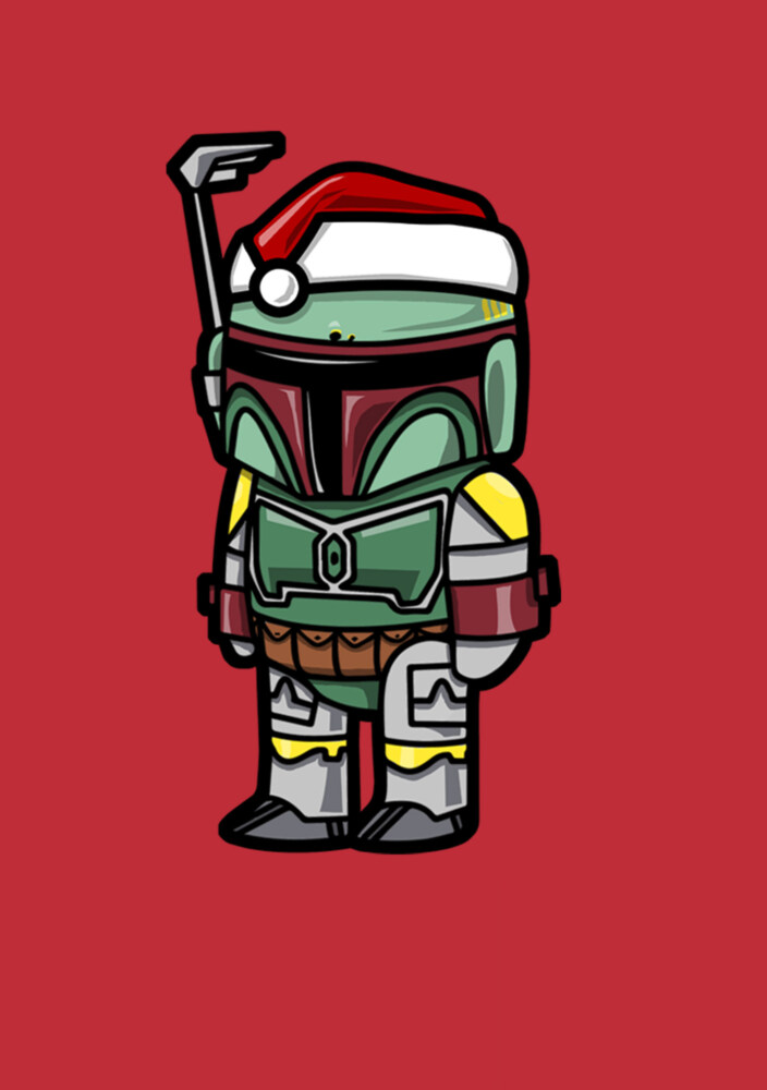 Men's Star Wars Boba Fett Santa Hat Cartoon  Adult T-Shirt