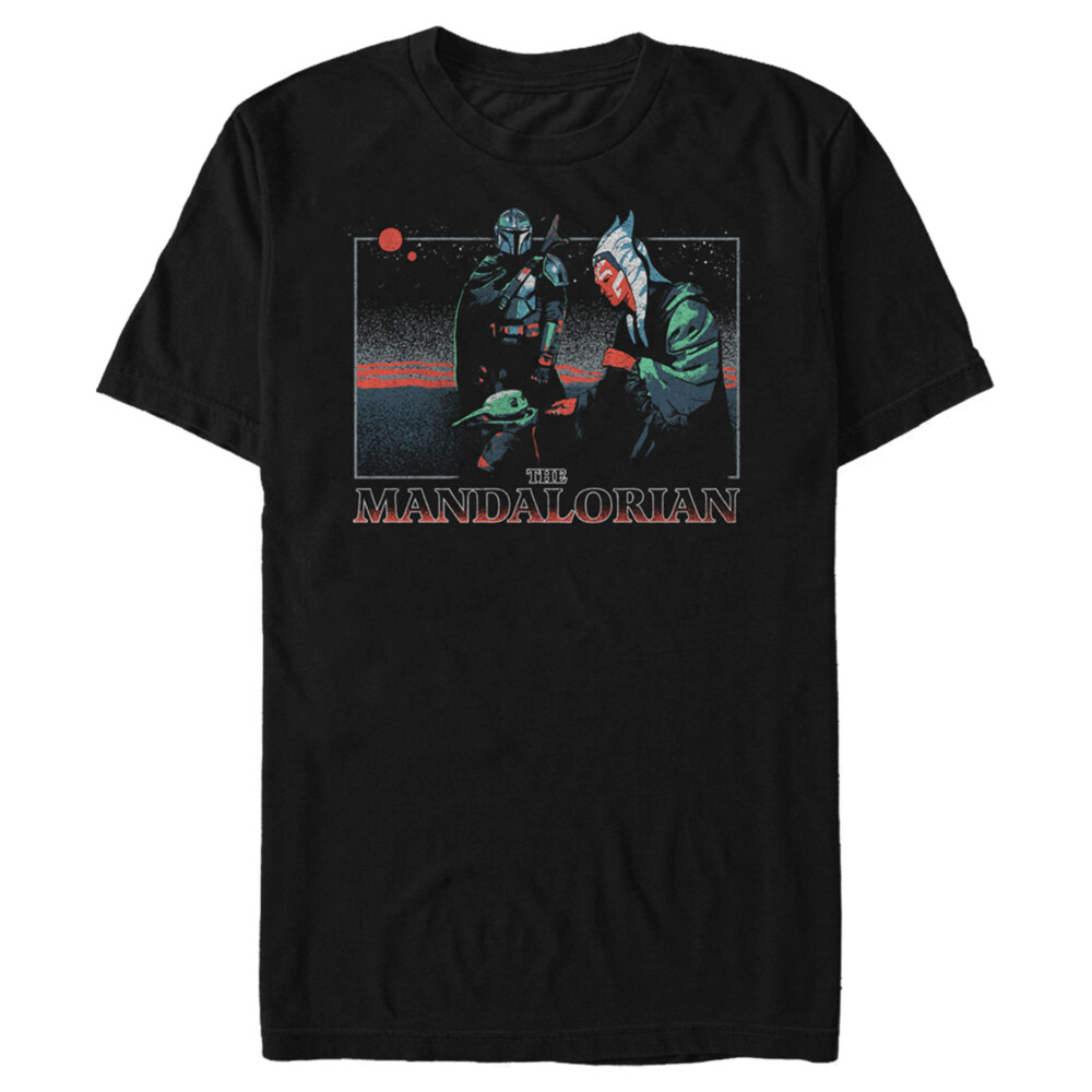 Men's Star Wars: The Mandalorian Retro Sunset with Grogu and Ahsoka  Adult T-Shirt