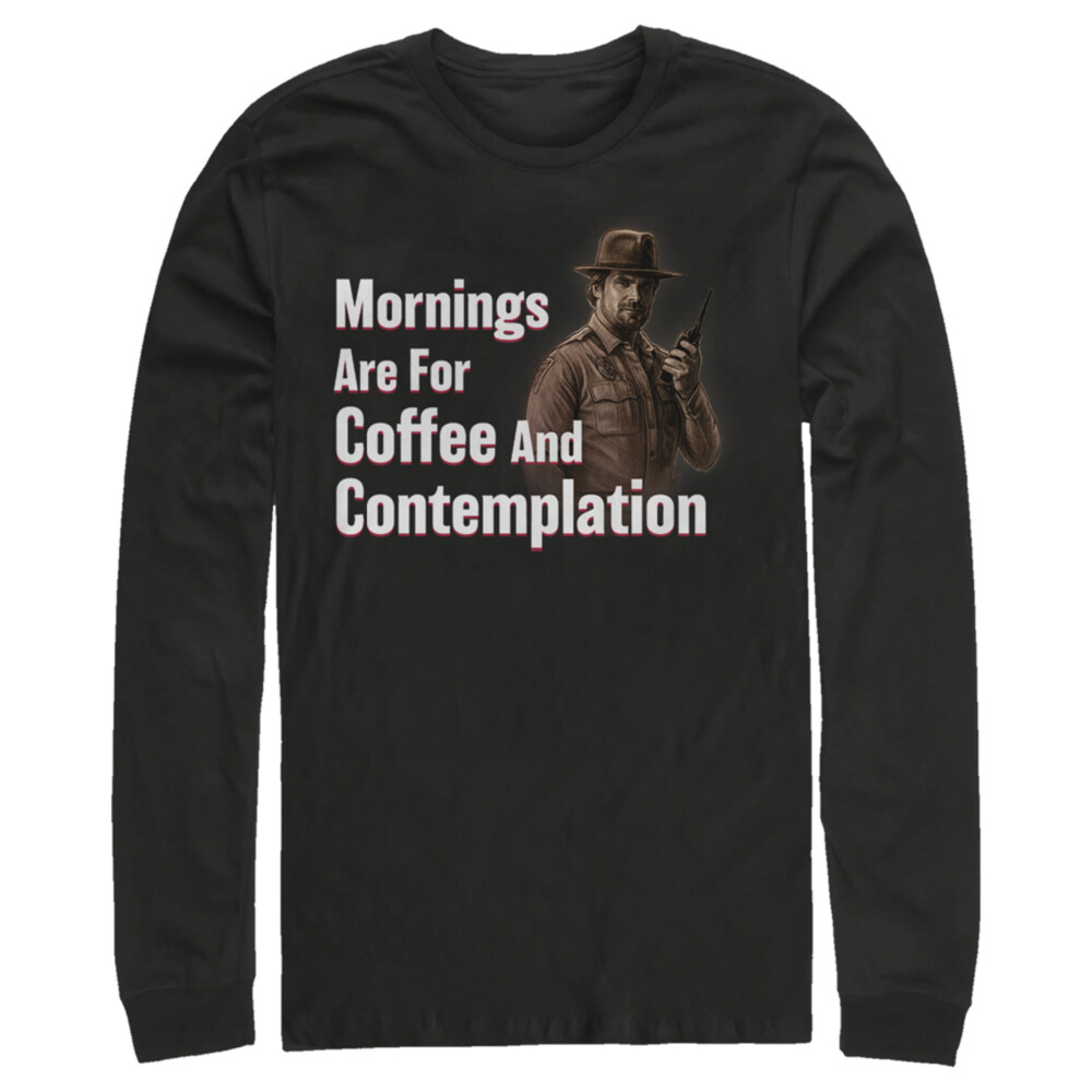 Men's Stranger Things Hopper Coffee and Contemplation  Adult Long Sleeve Shirt