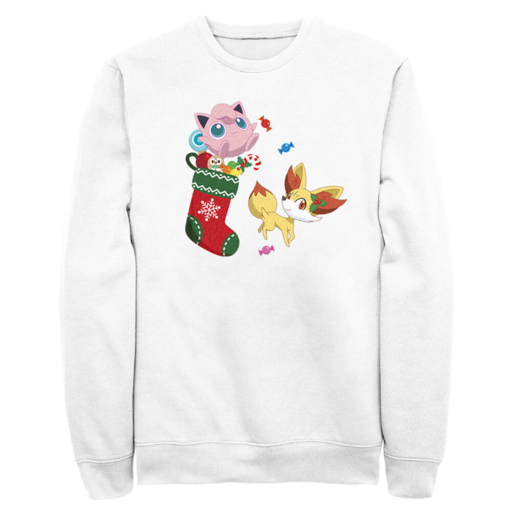 Men's Pokemon Christmas Jigglypuff and Fennekin Stocking  Adult Sweatshirt