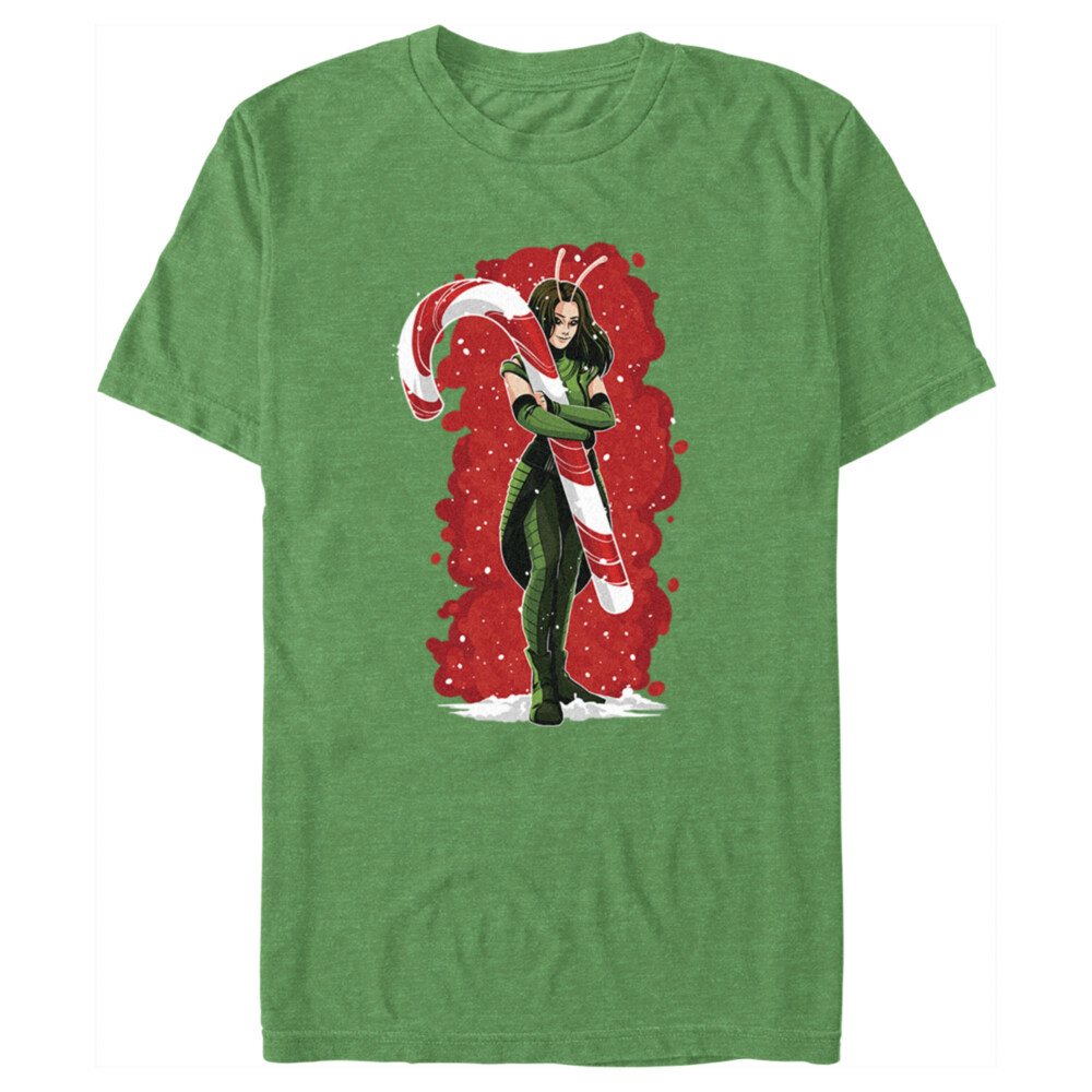 Men's Guardians of the Galaxy Holiday Special Mantis Candy Cane Hug  Adult T-Shirt