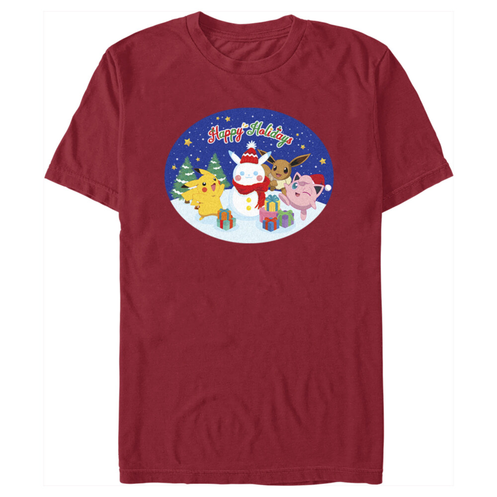 Men's Pokemon Christmas Happy Holidays Snowman  Adult T-Shirt