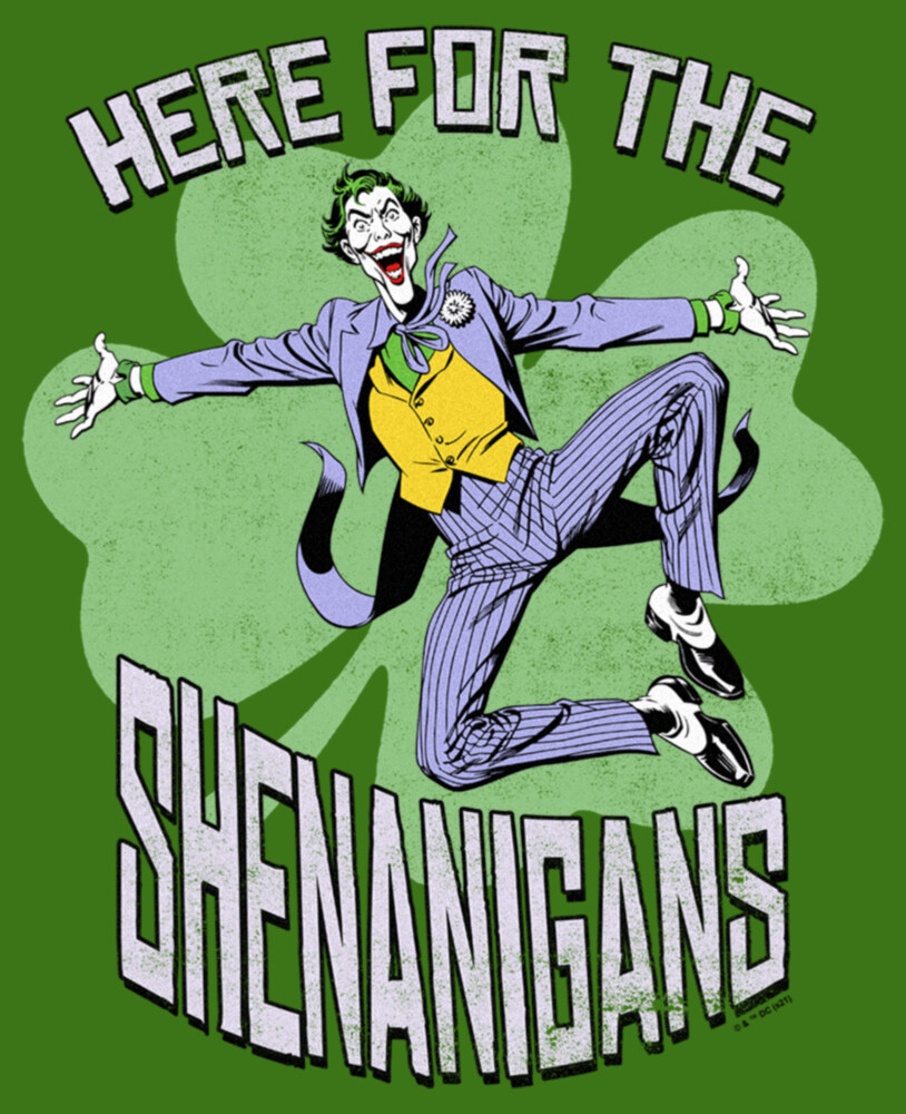 Men's Batman St. Patrick's Day Joker Here for the Shenanigans  Adult T-Shirt