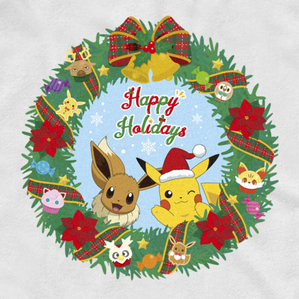 Men's Pokemon Pikachu and Eevee Happy Holidays  Adult Pull Over Hoodie