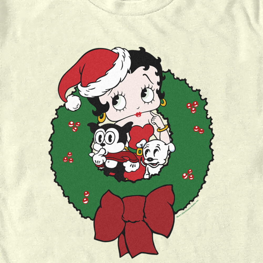 Men's Betty Boop Christmas Characters Wreath  Adult T-Shirt
