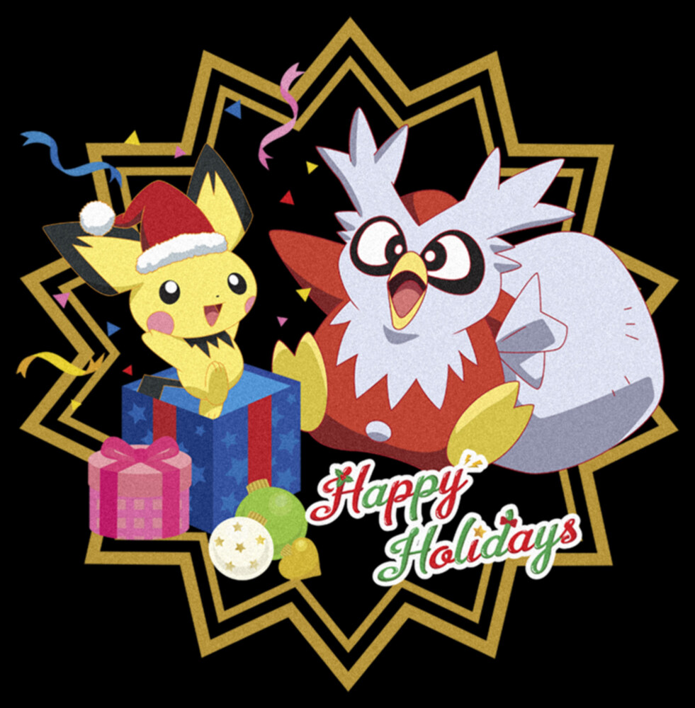 Men's Pokemon Christmas Pikachu and Delibird Happy Holidays  Adult T-Shirt