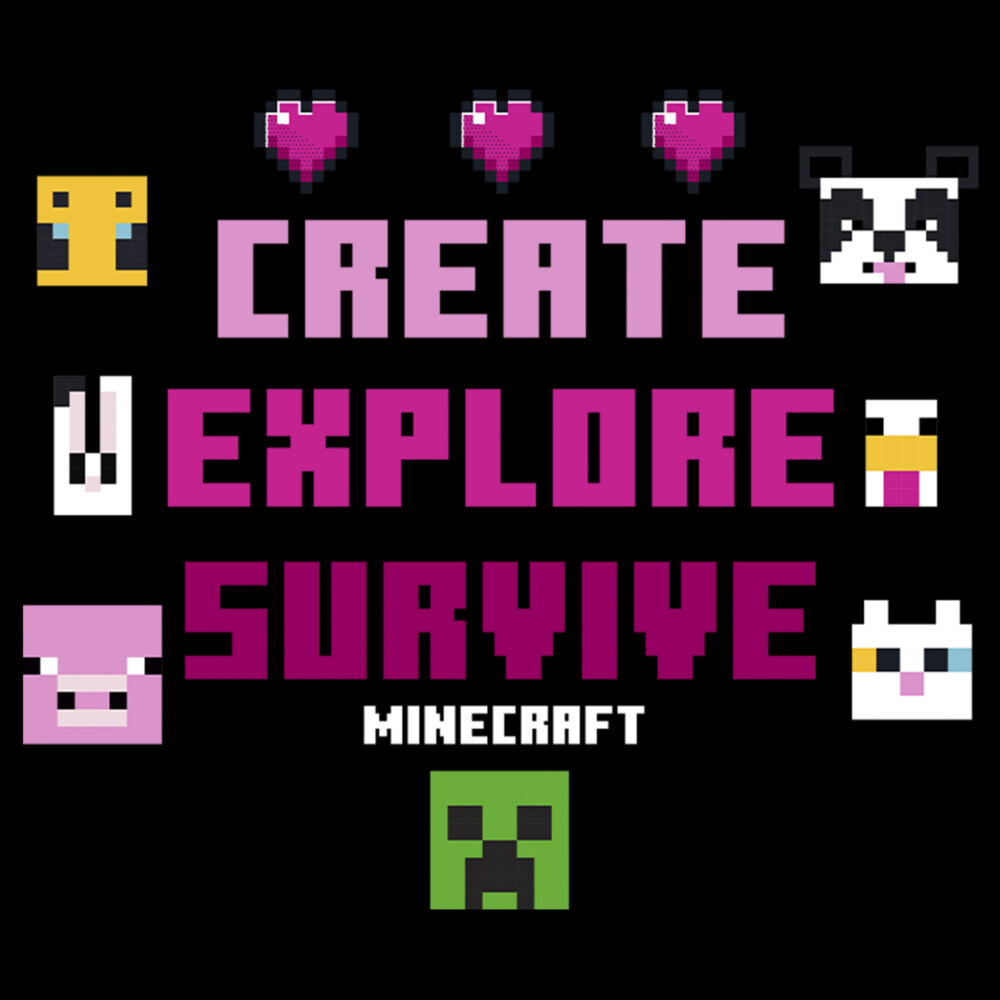 Men's Minecraft Create Explore Survive Animals  Adult T-Shirt