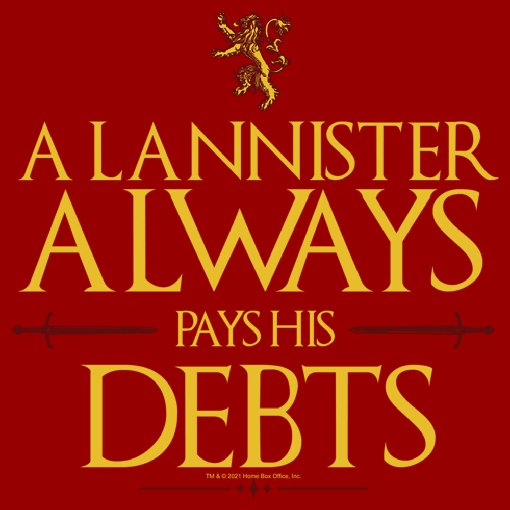 Men's Game of Thrones A Lannister Always Pays His Debts  Adult T-Shirt
