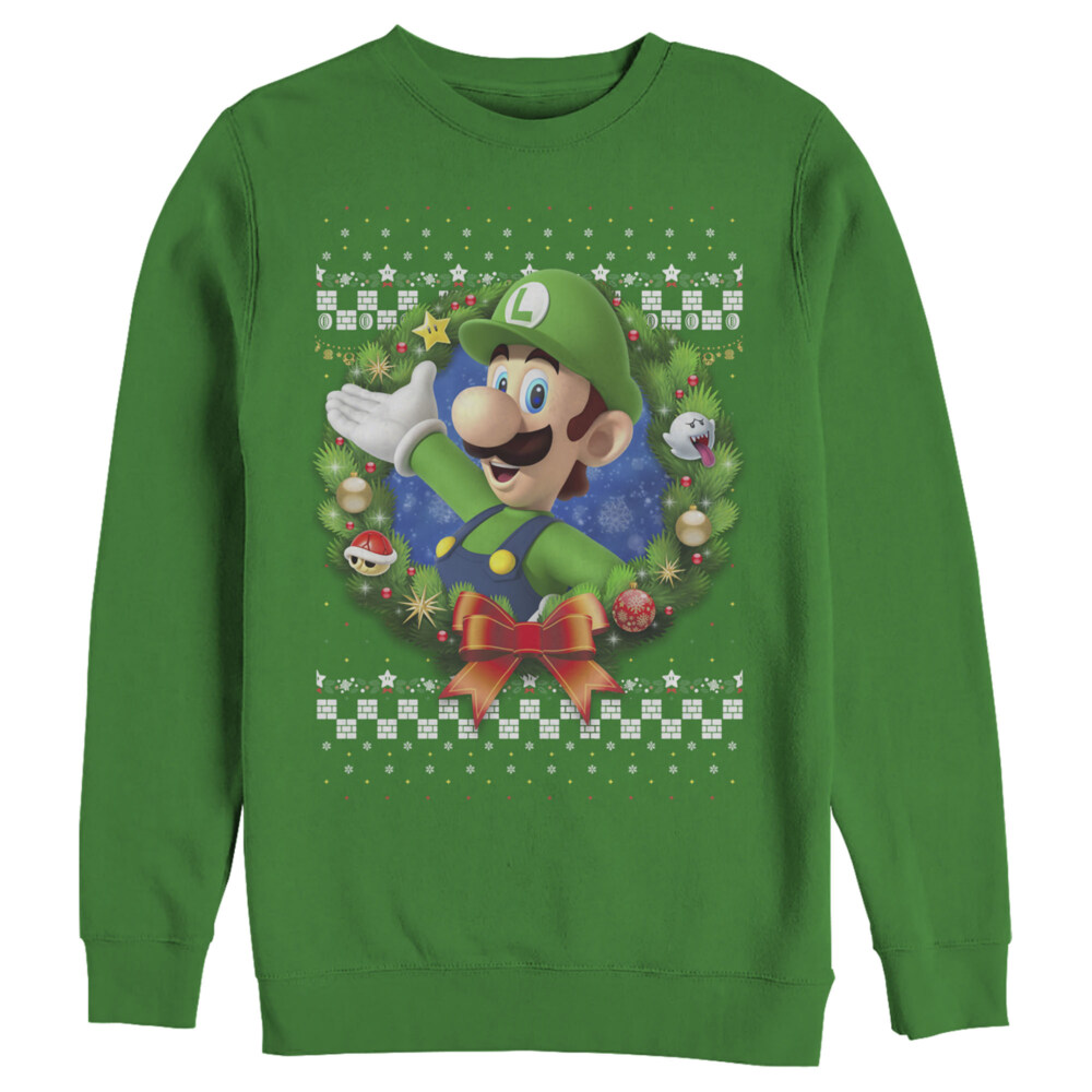 Men's Nintendo Christmas Luigi Wreath  Adult Sweatshirt