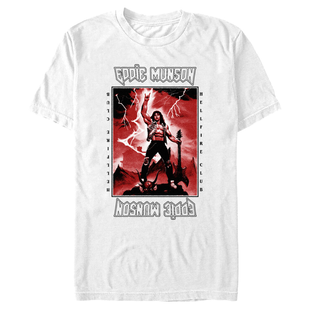 Men's Stranger Things White Hellfire Club Rockstar Eddie Munson  Adult T-Shirt
