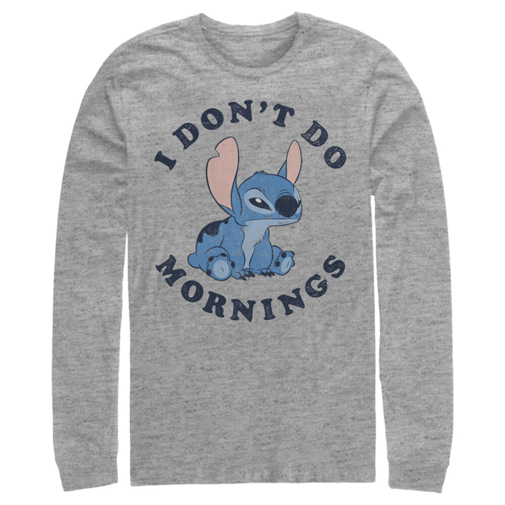Men's Lilo & Stitch I Don't Do Mornings Light Blue  Adult Long Sleeve Shirt