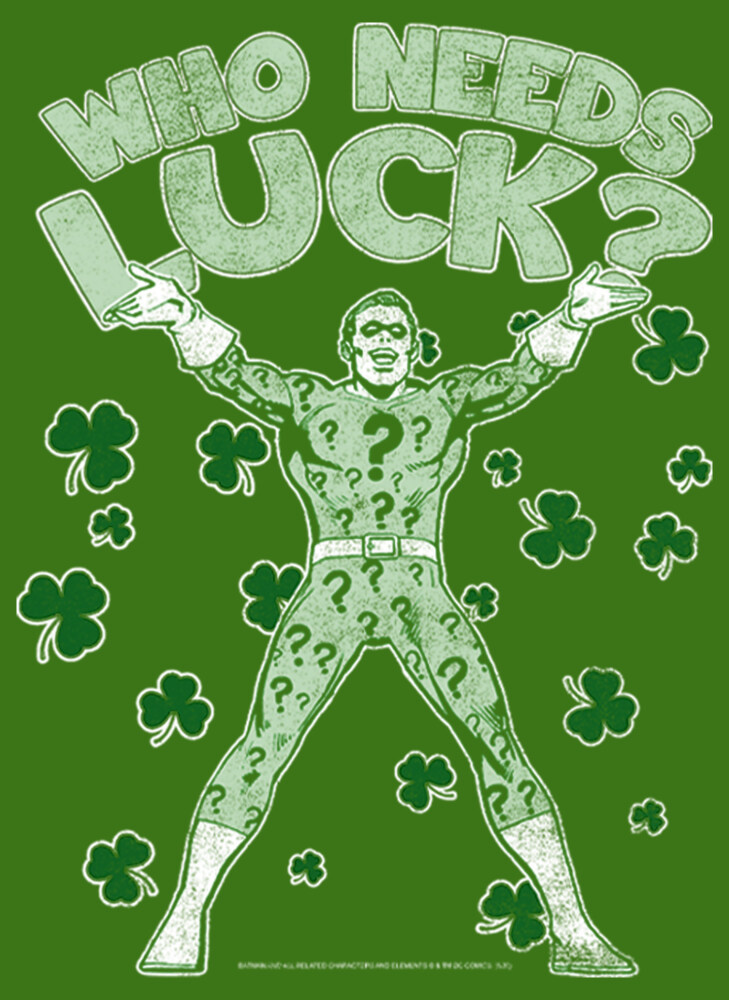 Men's Batman St. Patrick's Day Riddler Who Needs Luck Distressed  Adult T-Shirt