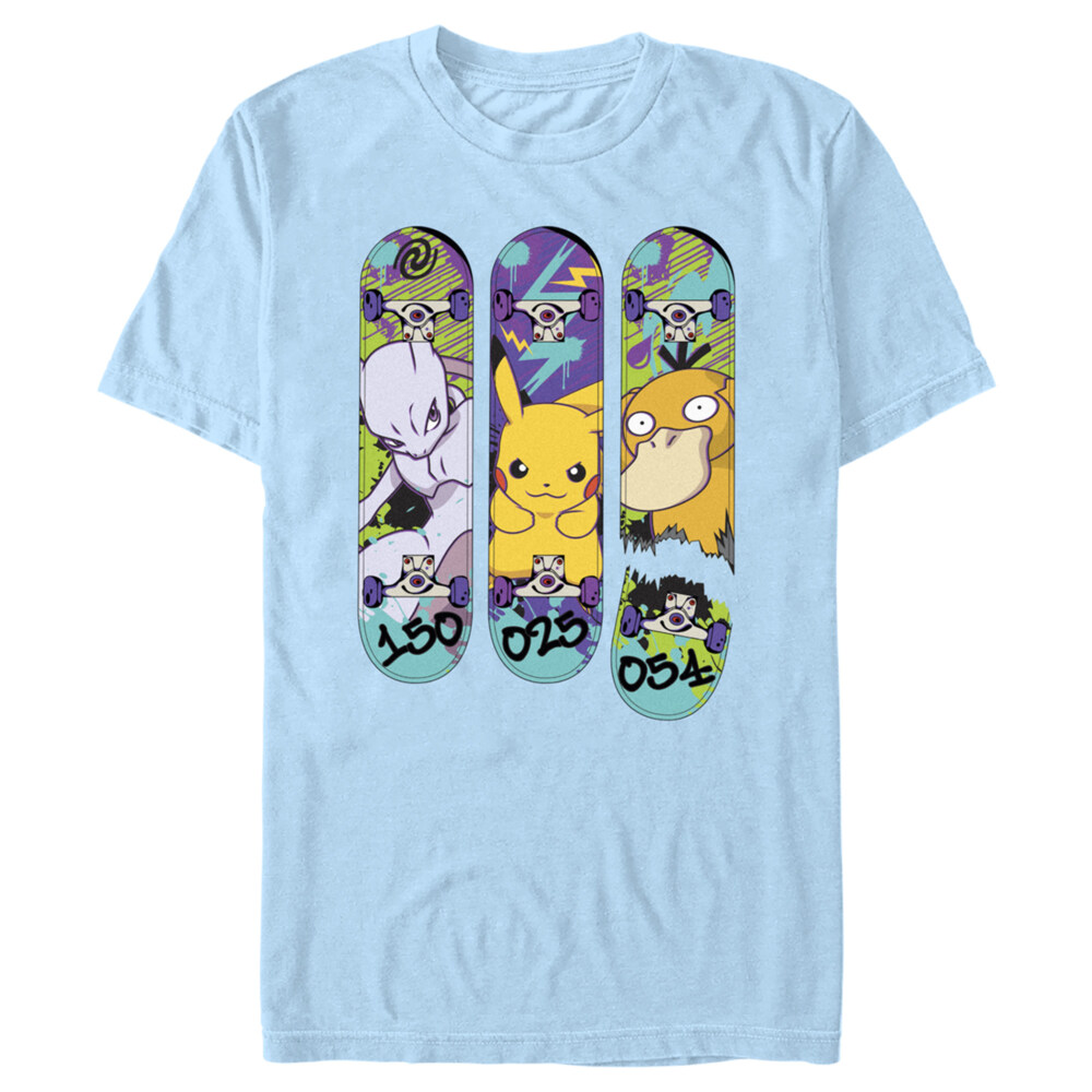 Men's Pokemon Mewtwo, Pikachu, and Psyduck Skateboard Decks  Adult T-Shirt