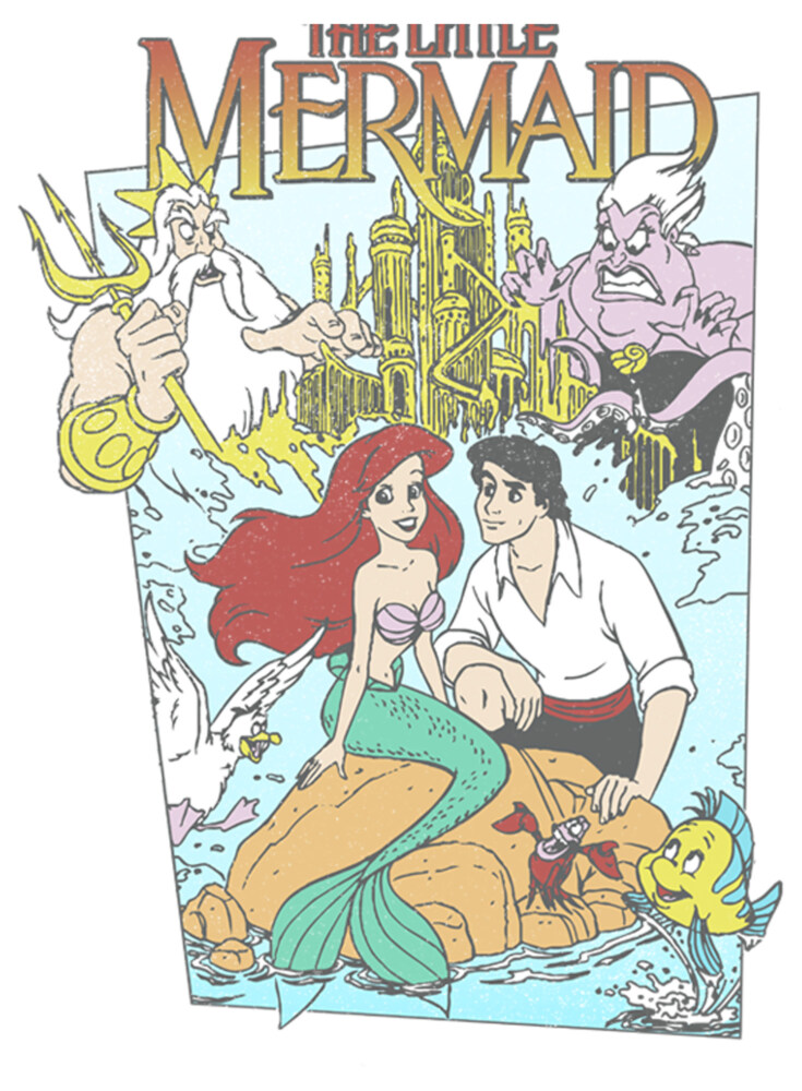 Men's The Little Mermaid Character Poster  Adult T-Shirt