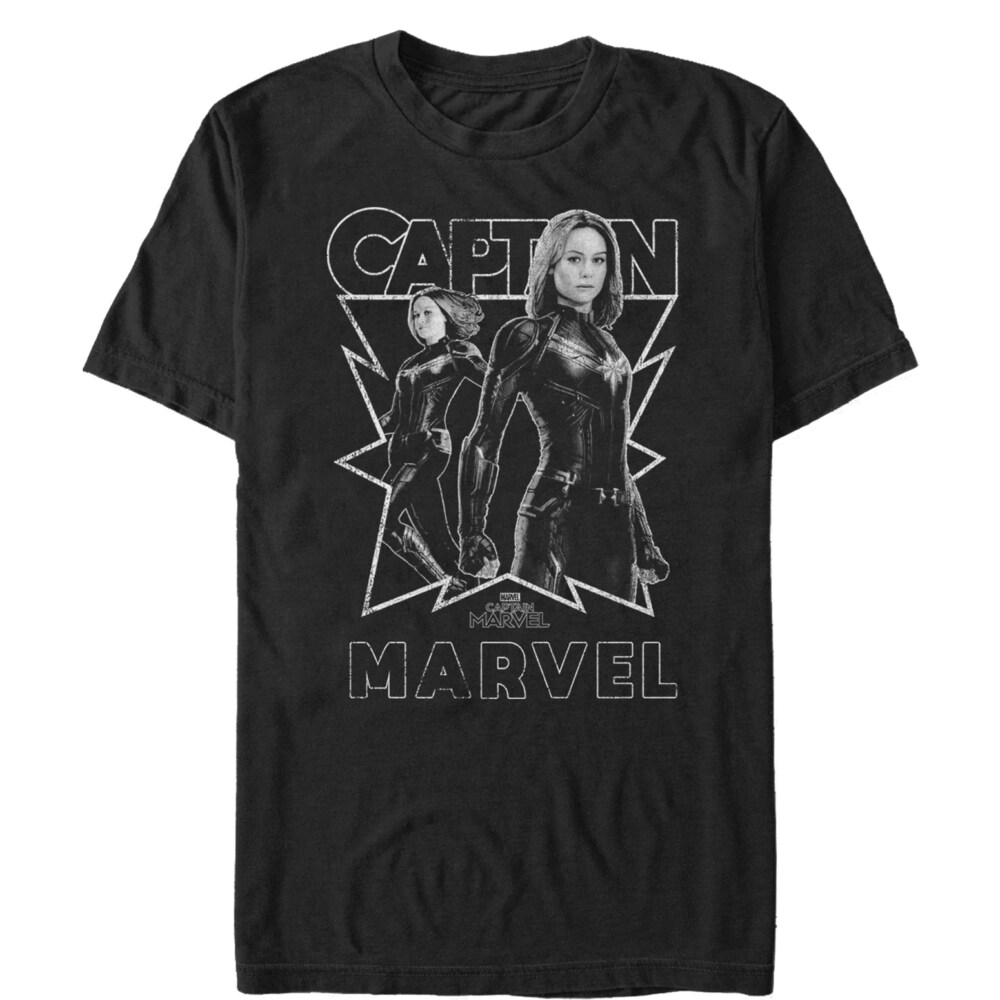 Men's Marvel Captain Marvel Gray Grayscale Portrait  Adult T-Shirt