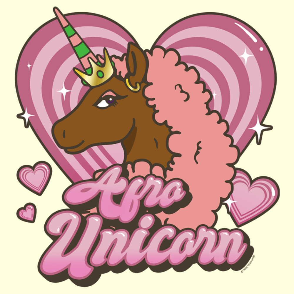 Men's Afro Unicorn Pink Hearts and Hair  Adult T-Shirt