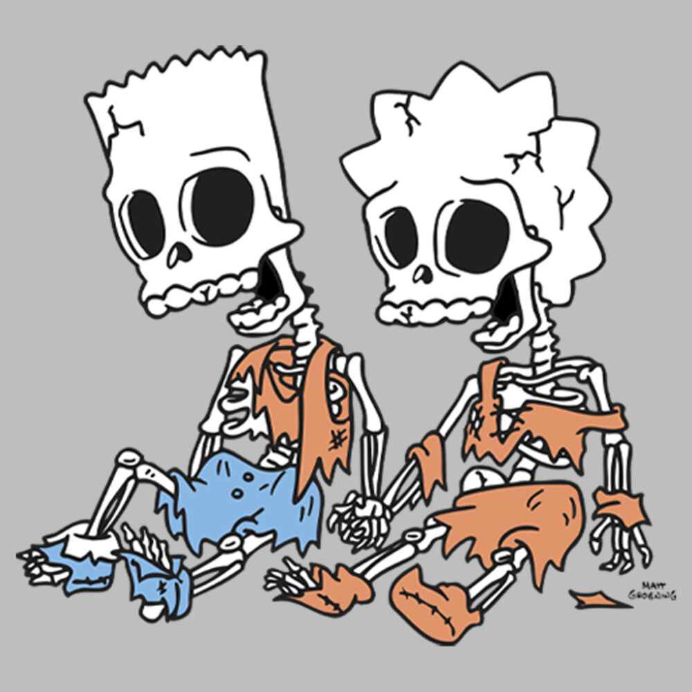 Men's The Simpsons Skeleton Bart and Lisa  Adult Long Sleeve Shirt