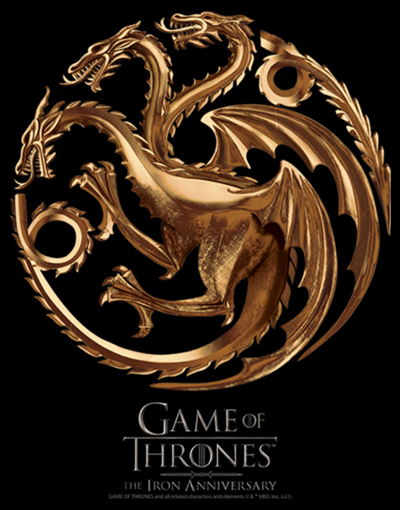 Men's Game of Thrones Iron Anniversary Targaryen Metal Dragon Crest  Adult T-Shirt