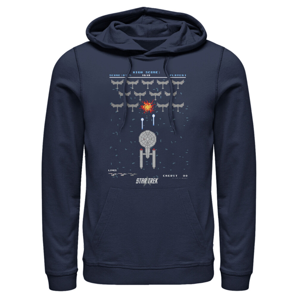 Men's Star Trek Enterprise Pixel Video Game Battle  Adult Pull Over Hoodie