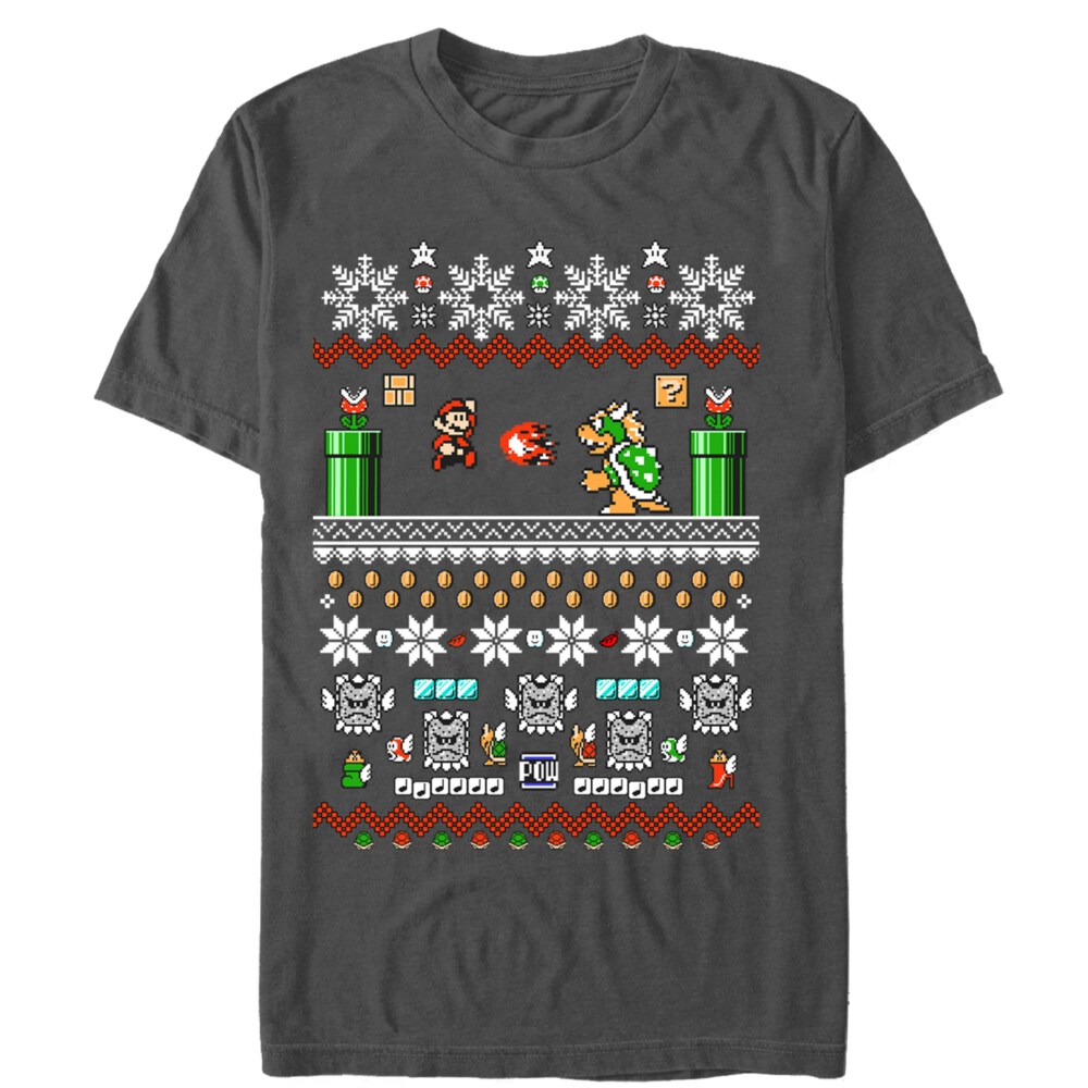 Men's Nintendo Ugly Christmas Mario and Bowser  Adult T-Shirt