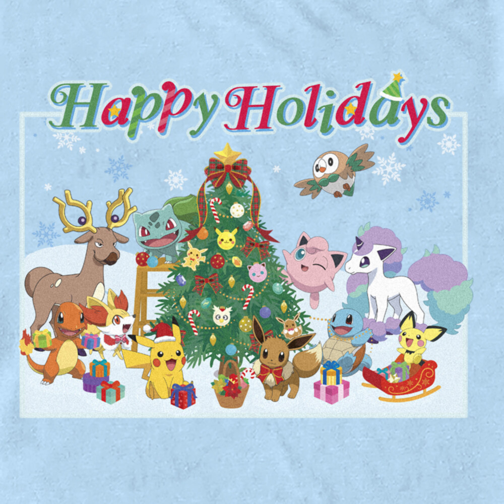 Men's Pokemon Happy Holidays Crew  Adult T-Shirt