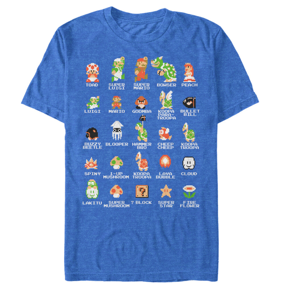 Men's Nintendo Super Mario Bros Character Guide  Adult T-Shirt