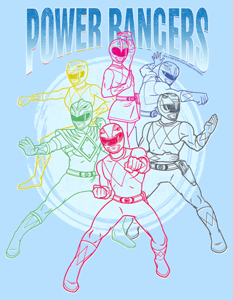 Men's Power Rangers Character Outlines  Adult T-Shirt