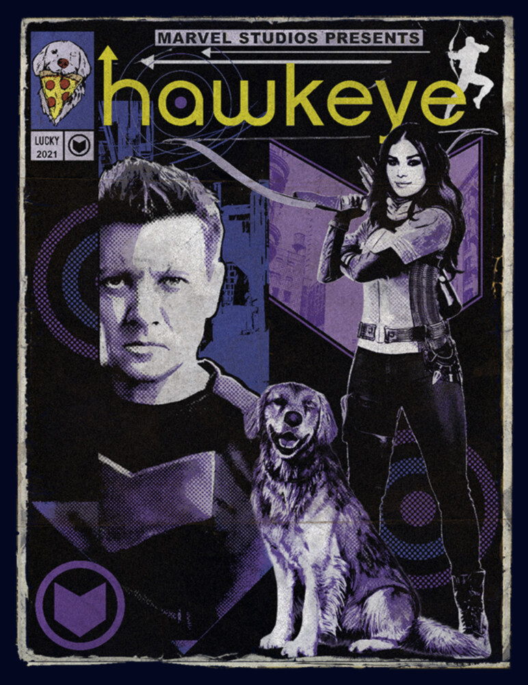 Men's Marvel Hawkeye Bishop and Lucky the Pizza Dog Comic Cover  Adult T-Shirt