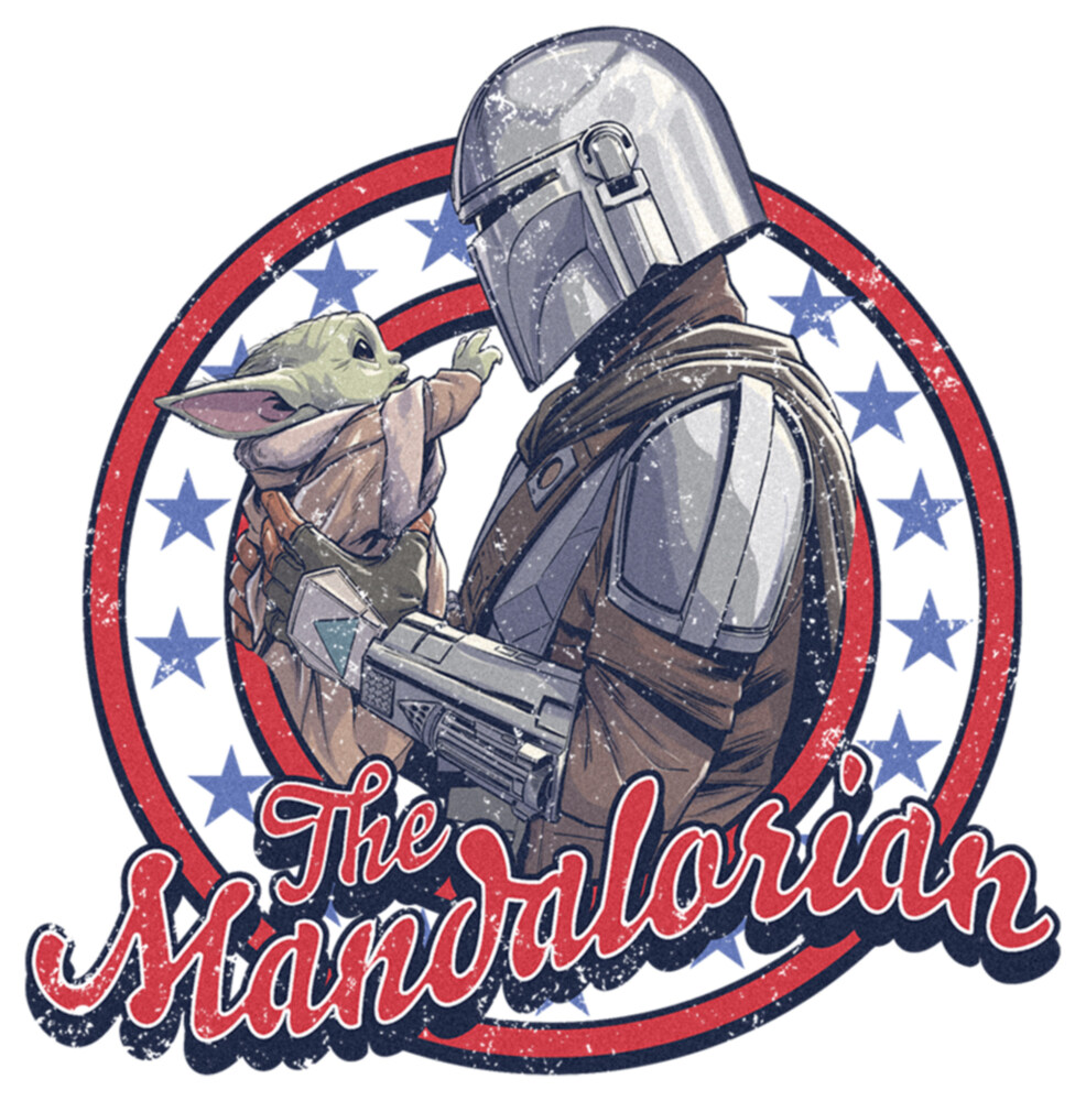 Men's Star Wars: The Mandalorian Fourth of July Grogu and Mando Frame  Adult T-Shirt