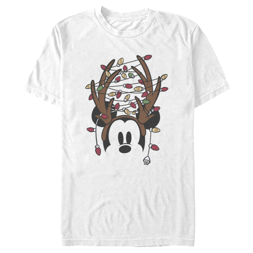 Men's Mickey & Friends Antlers with Christmas Lights  Adult T-Shirt