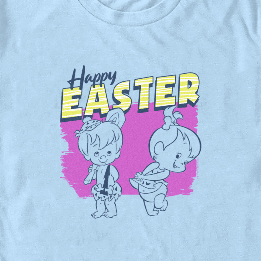 Men's The Flintstones Pebbles and Bamm-Bamm Happy Easter  Adult T-Shirt