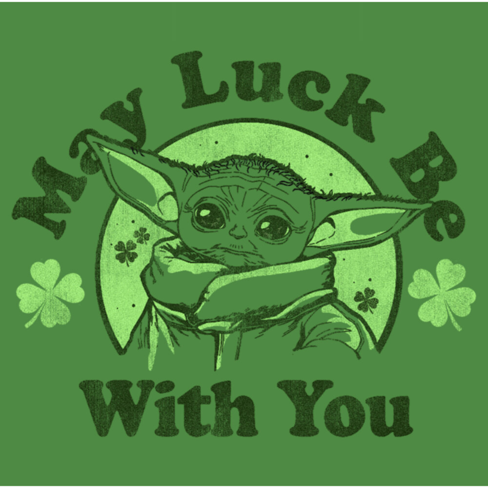 Men's Star Wars: The Mandalorian St. Patrick's Day Grogu May Luck be with You Distressed  Adult T-Shirt