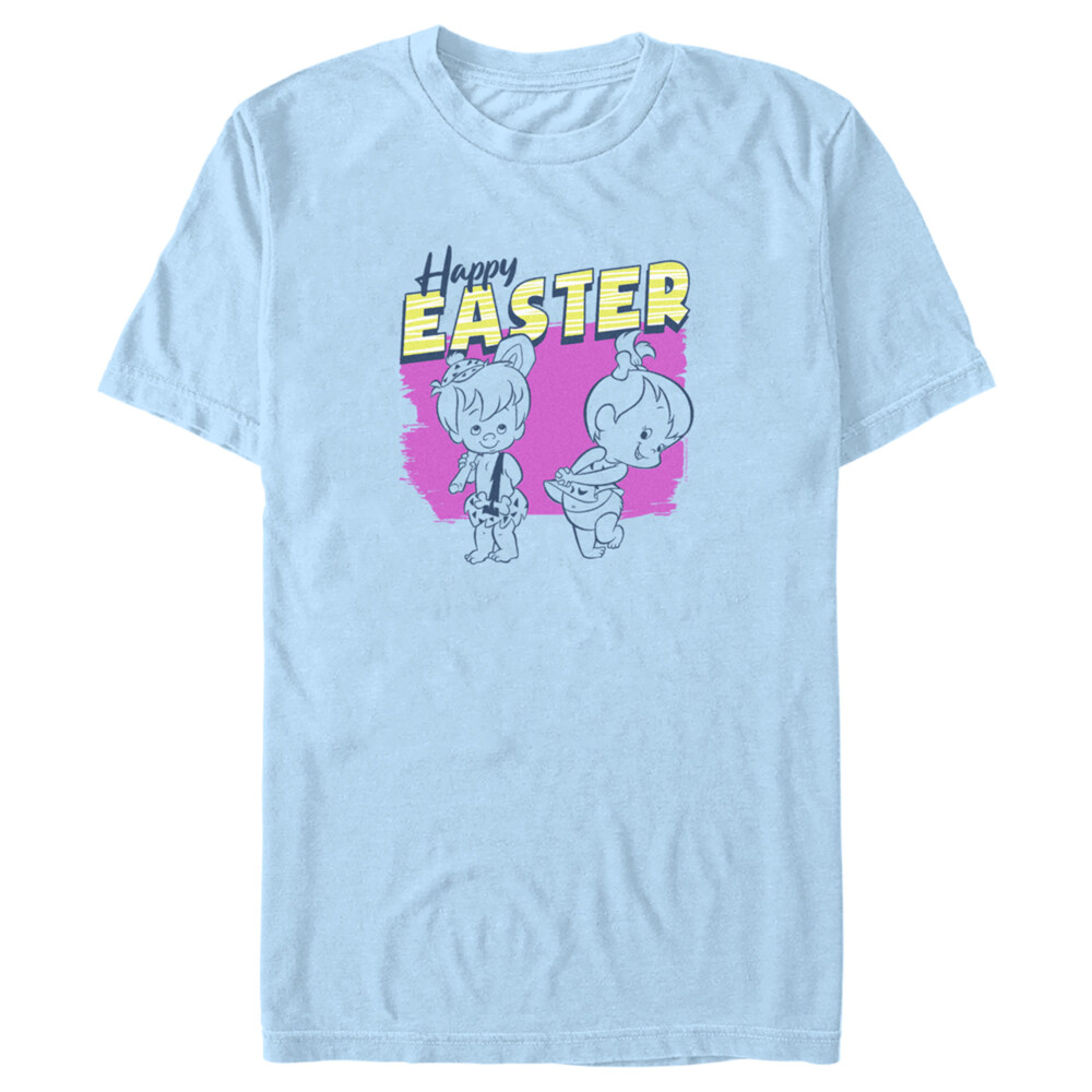Men's The Flintstones Pebbles and Bamm-Bamm Happy Easter  Adult T-Shirt