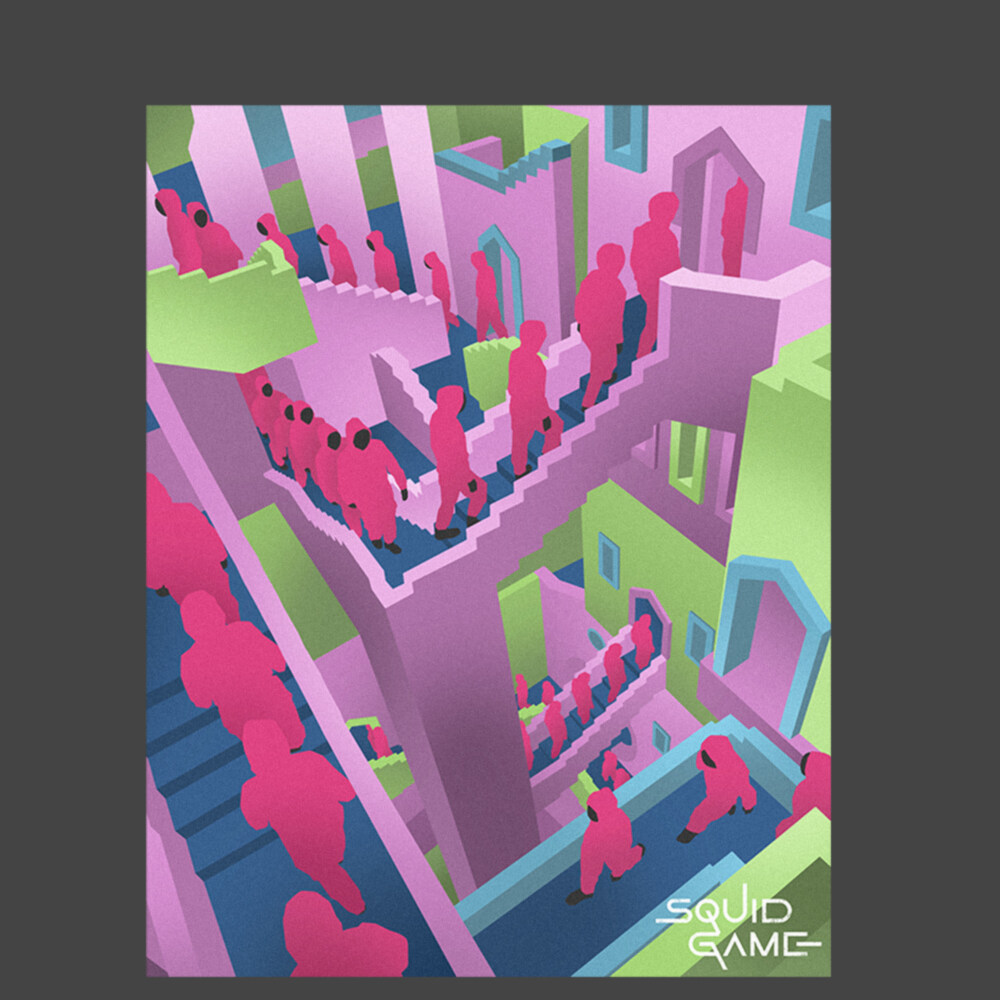 Men's Squid Game Stairs  Adult T-Shirt