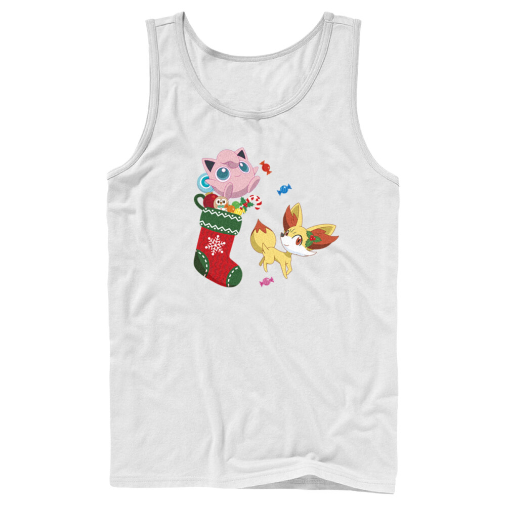 Men's Pokemon Christmas Jigglypuff and Fennekin Stocking  Adult Tank Top