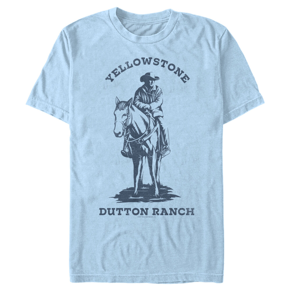 Men's Yellowstone Blue John Dutton Riding Horse on Ranch  Adult T-Shirt