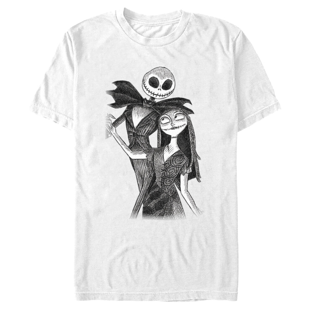Men's The Nightmare Before Christmas Jack and Sally Black and White Dance Sketch  Adult T-Shirt
