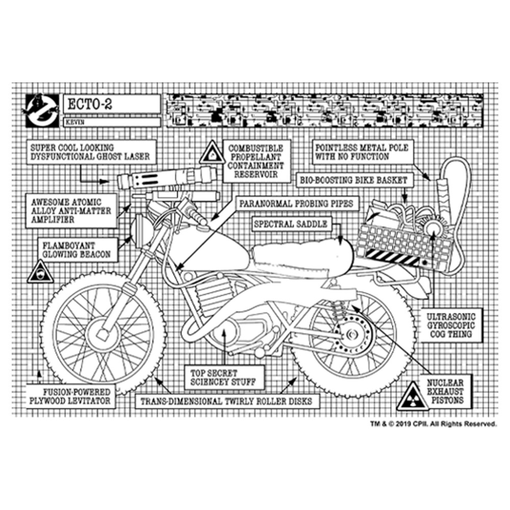 Men's Ghostbusters Ecto-2 White Blueprint  Adult T-Shirt