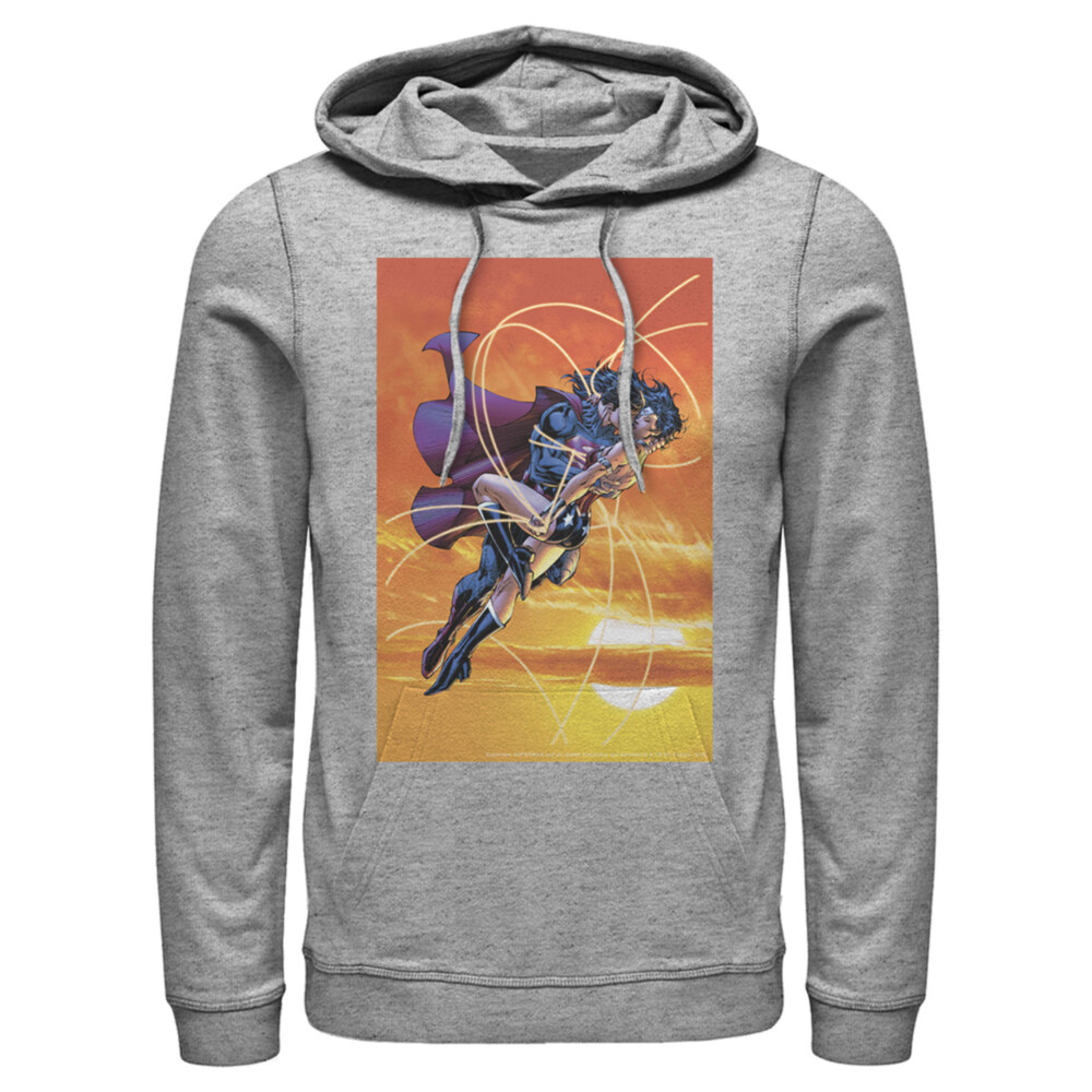 Men's Superman Wonder Woman Kiss  Adult Pull Over Hoodie