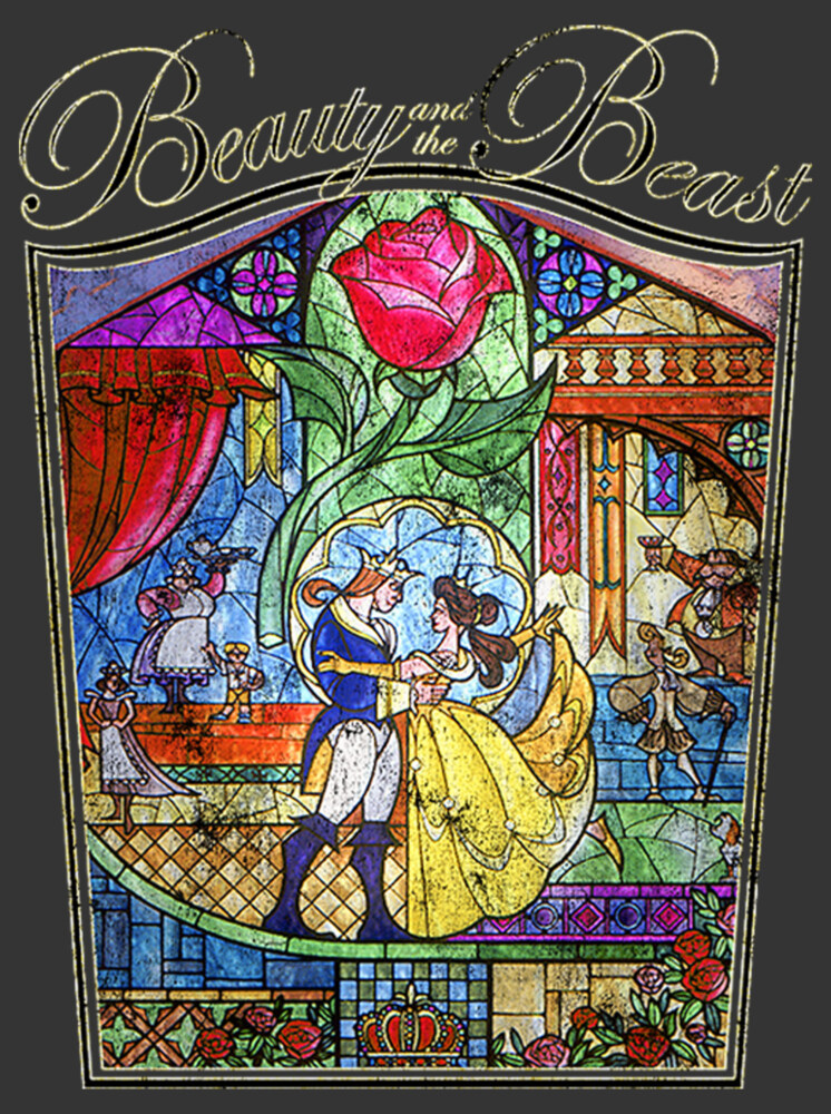 Men's Beauty and the Beast Glass Window  Adult T-Shirt
