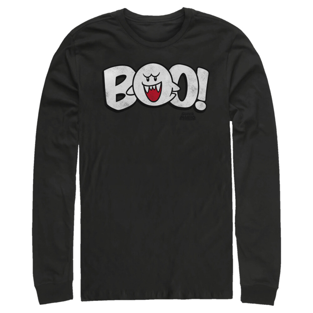 Men's Nintendo Mario Boo! Bubble Text  Adult Long Sleeve Shirt