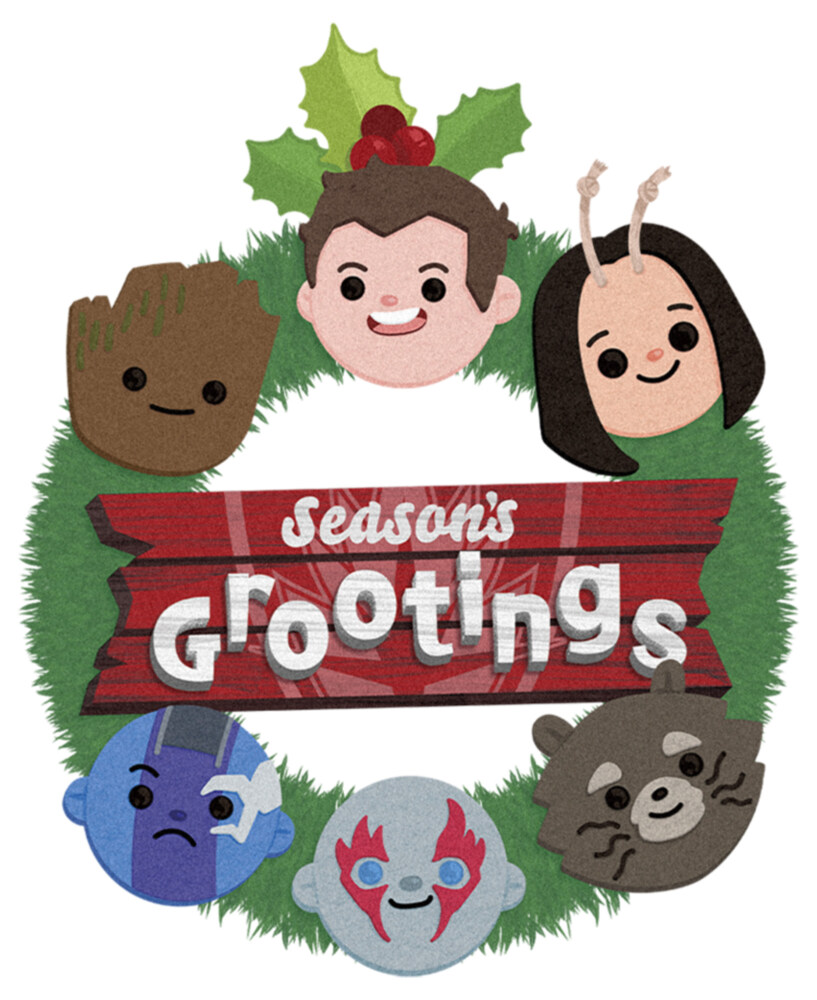 Men's Guardians of the Galaxy Holiday Special Season's Grootings Cute Characters  Adult T-Shirt