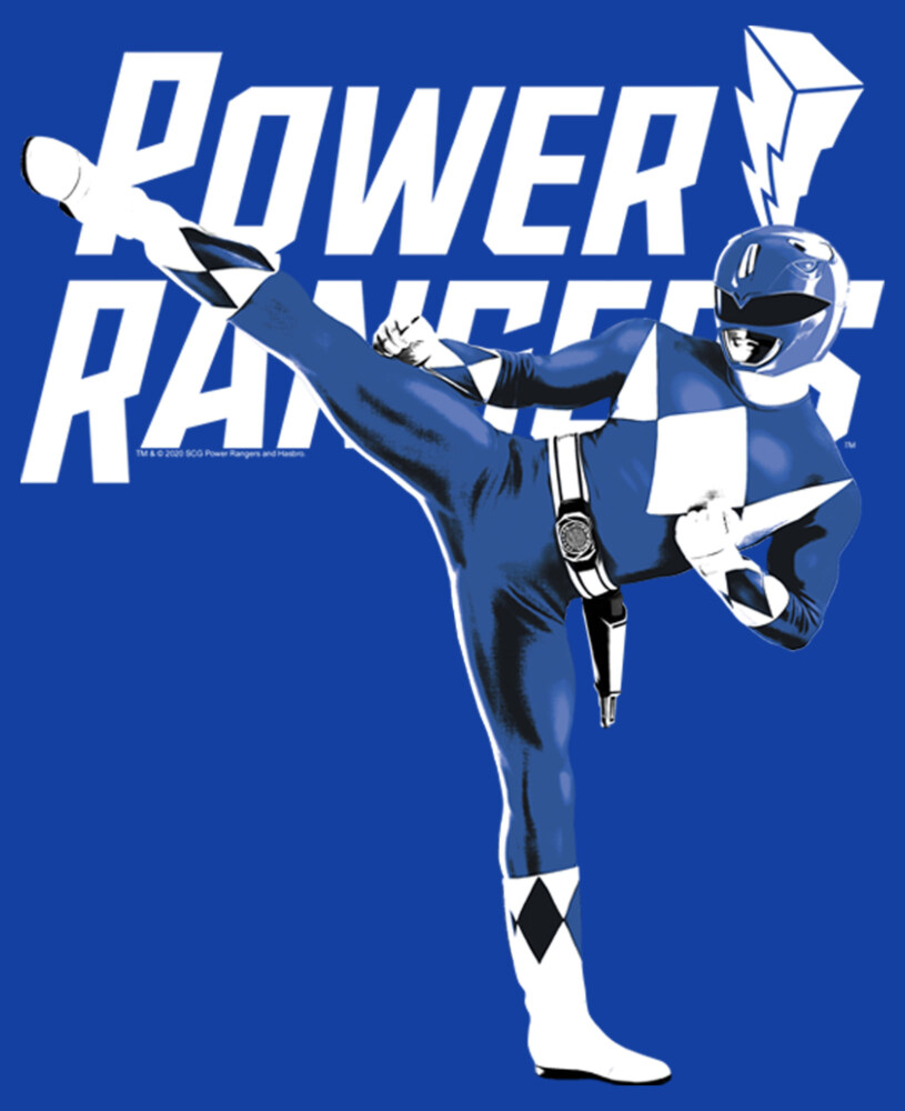 Men's Power Rangers Blue Ranger High Kick  Adult T-Shirt