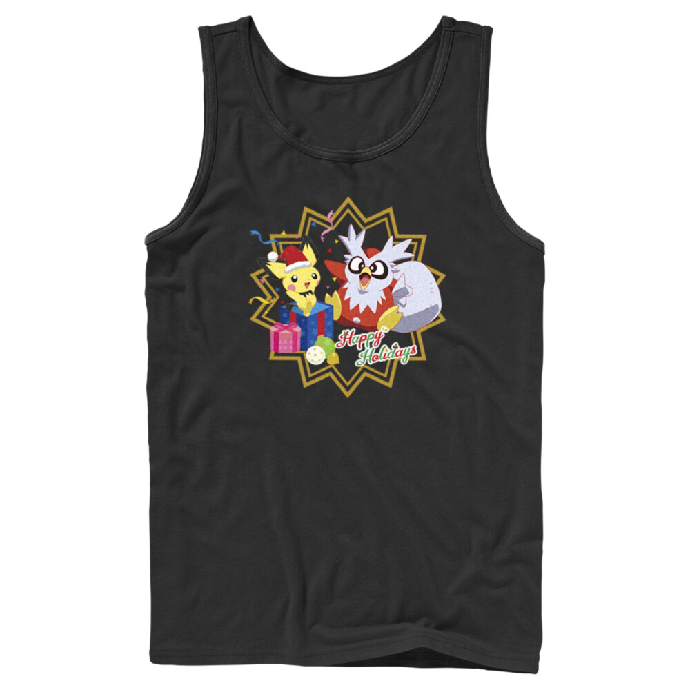 Men's Pokemon Christmas Pikachu and Delibird Happy Holidays  Adult Tank Top