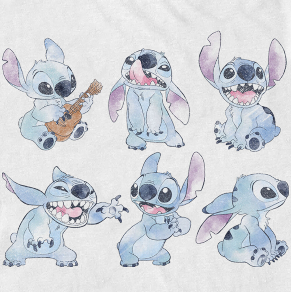 Men's Lilo & Stitch Watercolor Poses of Stitch  Adult T-Shirt