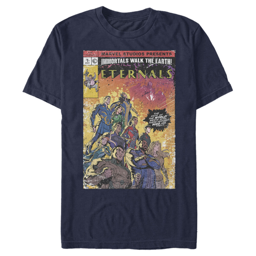 Men's Marvel Eternals Retro Group Comic Book Cover  Adult T-Shirt