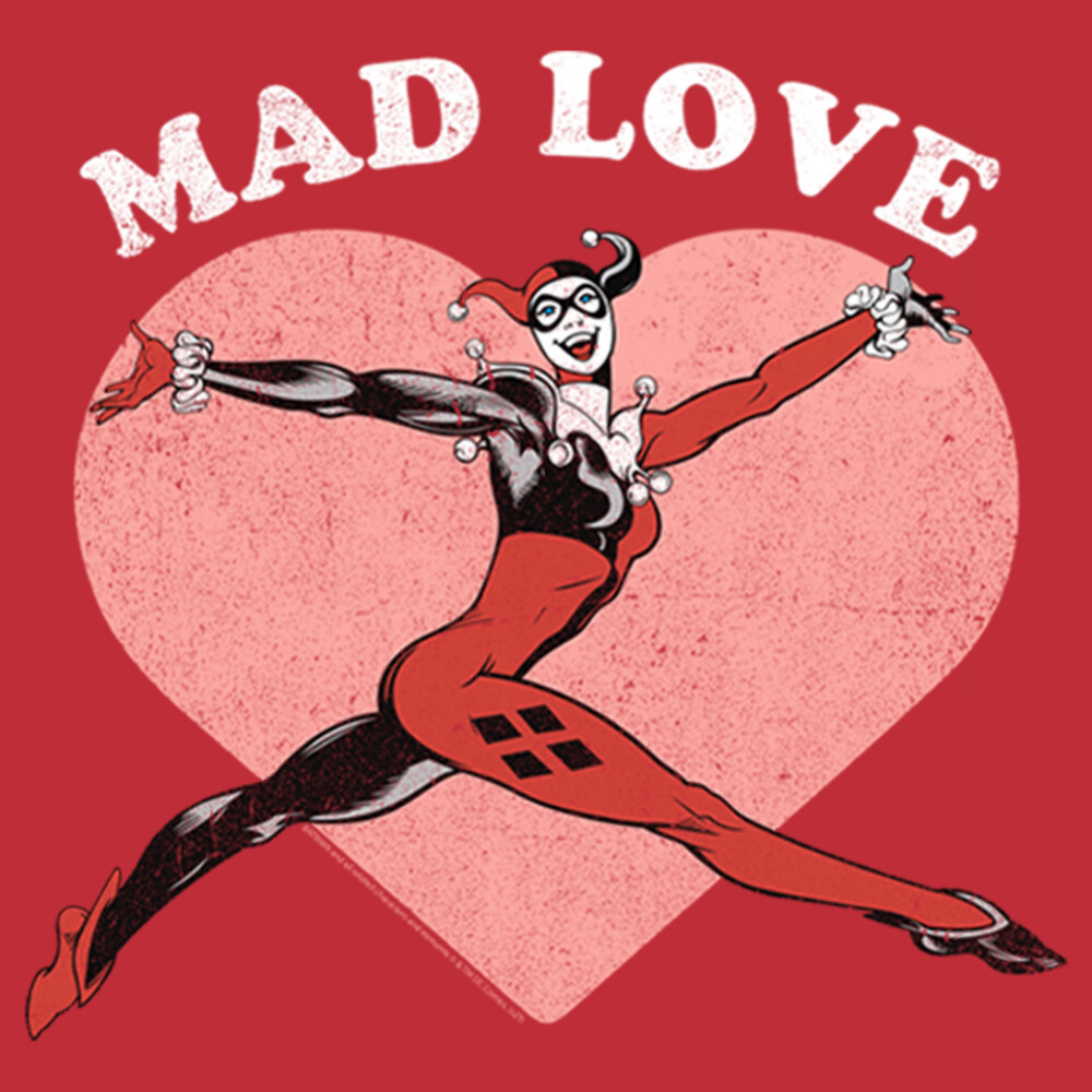 Men's Batman Valentine's Day Harley Quinn Mad Love  Adult T-Shirt